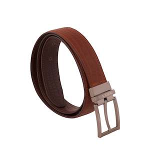 Belt Genuine Leather: Genuine Leather Belt - Crocodile Print - Tan / Brown Reversible - 1711TNBR