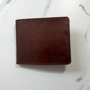 Men's Genuine Leather Bi fold Wallet with 2 ID Windows - Cognac