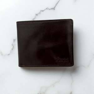 Men's Genuine Leather Bi fold Wallet with 2 ID Windows - Brown