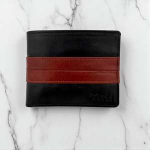 Men's Genuine Leather Two Tone Stripe Wallet - Black