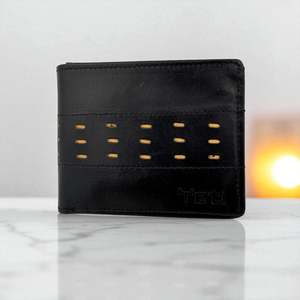 Men's Genuine Leather Wallet Two Tone Peep Hole - Black