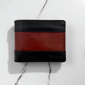 Genuine Leather Mens Wallets: Men's Genuine Leather Two Tone Wallet with 2 ID Windows - Black