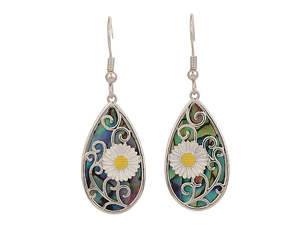 Kiwiana Jewellery: Kiwicraft Paua Rhodium Daisy Earrings With Box