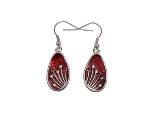 Kiwiana Jewellery: Kiwicraft Rhodium Red Pohutukawa Earrings with Box