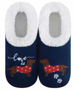 Slumbies - Women's Medium Love Is Dog Blue Foot Covering