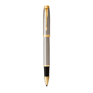 Personalised Parker IM Brushed Metal Gold Trim Rollerball Pen