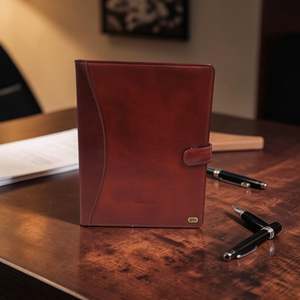 Genuine Leather: Genuine Leather Tab Closure A4 Pad Folio Case - Tan