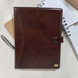 Genuine Leather Tab Closure A4 Pad Folio Case - Cognac