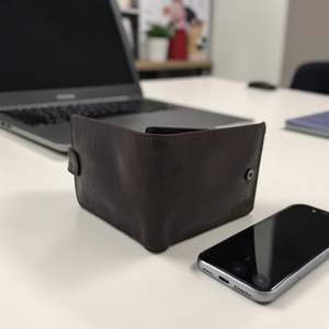 Genuine Leather: Men’s Button Tab Wallet with Coin Pocket - Brown
