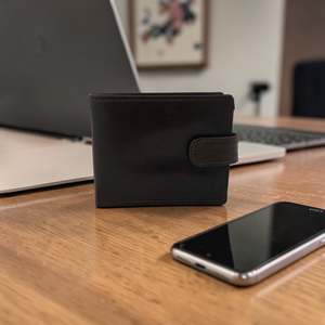Genuine Leather: Men’s Everyday Button Tab Wallet - Brown