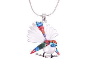 Kiwiana Jewellery: Kiwicraft Multicolour Enamel Fantail Pendant with Box