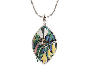 Kiwicraft Paua Shell Fantail on Kowhai Pendant with Box