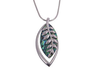 Kiwicraft Fency Paua Shell Silver Fern Pendant with Box