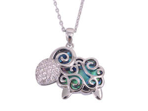Kiwicraft Paua Shell Koru Sheep Pendant with Box