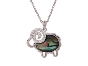 Kiwicraft Paua shell and Zircon Sheep Pendant with Box