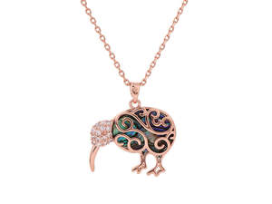 Kiwicraft Paua Shell Rose Gold Kiwi Pendant with Box