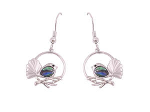 Kiwiana Jewellery: Kiwicraft Cute Paua Shell Fantail Earrings with Box