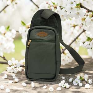 Woman's Genuine Leather Crossbody Sling Bag - Green