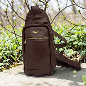 Woman's Genuine Leather Crossbody Sling Bag - Cognac