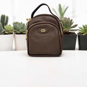 Woman's Genuine Leather Mini Rucksack - Brown