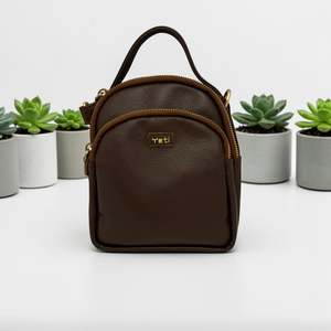 Woman's Genuine Leather Mini Rucksack - Cognac