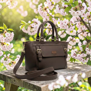 Woman's Genuine Leather Classic Handbag - Brown