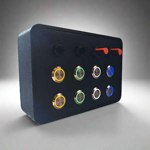 Sim Gear: RCNZ Sim Racing Silver LED Button Box, 8x Metal Momentary LED Buttons, 2x Potentiometers, 2x Toggle Switches