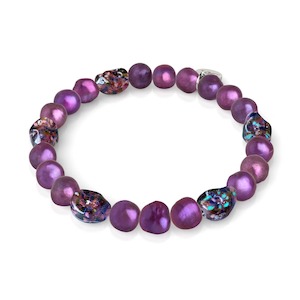 Jewelry: Violet Shadows | .925 Sterling Silver | Purple Freshwater Pearl x Firefly Glass Skull Bracelet