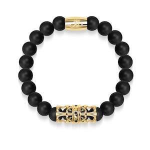 Jewelry: 18k Gold Crown | Matte Black Agate | Kingdom Bead Bracelet | Men's