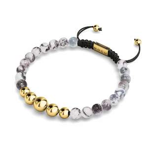 Balance Stones: Dalmatian Jade | Gold | Balance Gemstone Macrame Bracelet