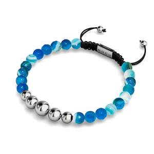 Balance Stones: Blue Line Agate | Silver | Balance Gemstone Macrame Bracelet