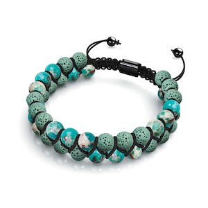 Green Oceanic Jasper | Gunmetal | Lava Rock Diffuser Bracelet | Men's