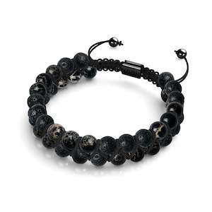 Black Oceanic Jasper | Gunmetal | Lava Rock Diffuser Bracelet | Men's