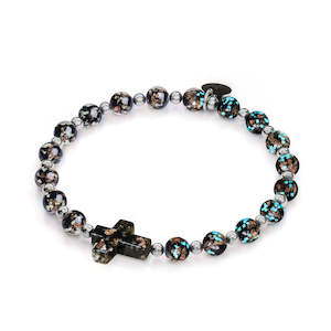 Obsidian | Silver | Firefly Glass Cross Bracelet