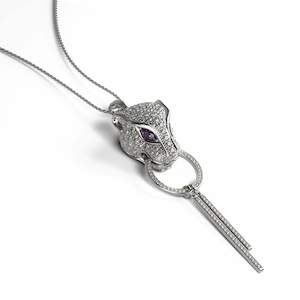 Animal Instinct: Panthera by Keysi Sayago | 18k White Gold | Cubic Zirconia Crystal Necklace