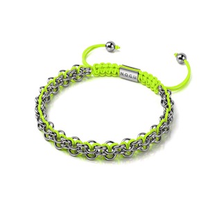 Summer Time Macrame: Llama Links | Mini Kismet Bracelet | Neon Yellow x Silver