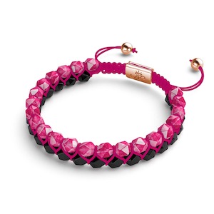 Natural Stones: Magenta Quartz & Black Agate | Rose Gold | Double Geom Bracelet