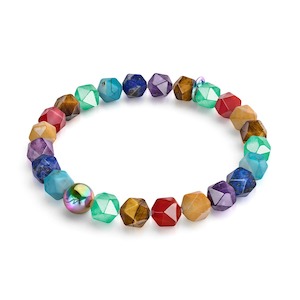 Natural Stones: Rainbow Chakra | 7 Gemstone Geom Bracelet | Unicorn Silver