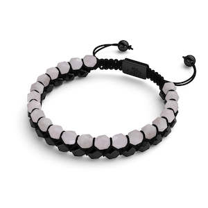 Natural Stones: Quartz & Black Agate | Gunmetal | Double Geom Bracelet