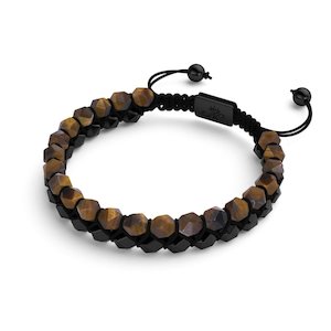 Tigers Eye & Black Agate | Gunmetal | Double Geom Bracelet