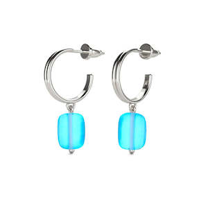 Mermaid Glass Earrings: Aquamarine | .925 Sterling Silver | Mermaid Glass Pebble Huggie Earrings