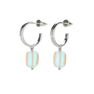 Mermaid Glass Earrings: Peach | .925 Sterling Silver | Mermaid Glass Pebble Huggie Earrings