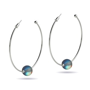 Grey | Silver | Mermaid Glass Hoop Earrings