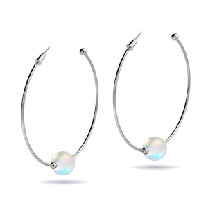 Rainbow White | Silver | Mermaid Glass Hoop Earrings
