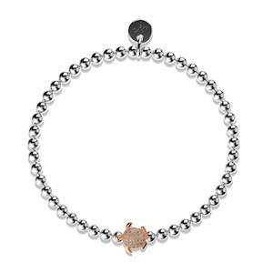 Summer Charms: Tortuga | Silver & 18k Rose Gold | Crystal Sea Turtle Bracelet