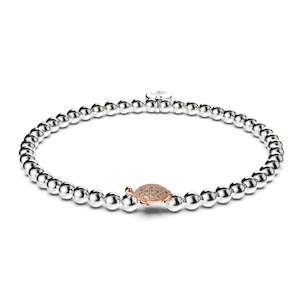 Sterling Silver Charm Bracelets: Tortuga | .925 Sterling Silver White & Rose Gold Vermeil | CZ Diamond Sea Turtle Bracelet