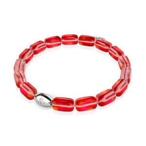 Authentic Mermaid Glass: Dark Vermillion | .925 Sterling Silver | Mermaid Glass Pebble Bracelet