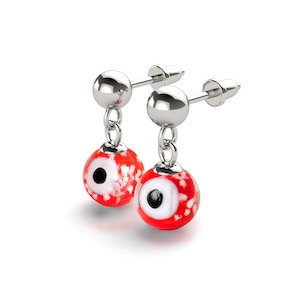 Studs: Red | .925 Sterling Silver | Firefly Glass Evil Eye Drop Stud Earrings