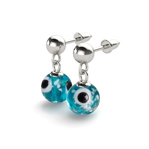Studs: Teal | .925 Sterling Silver | Firefly Glass Evil Eye Drop Stud Earrings