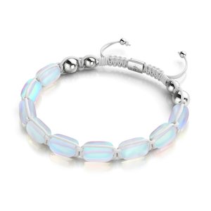 Pre Holiday Sale: Rainbow White | Silver | Mermaid Glass Pebble Macrame Bracelet